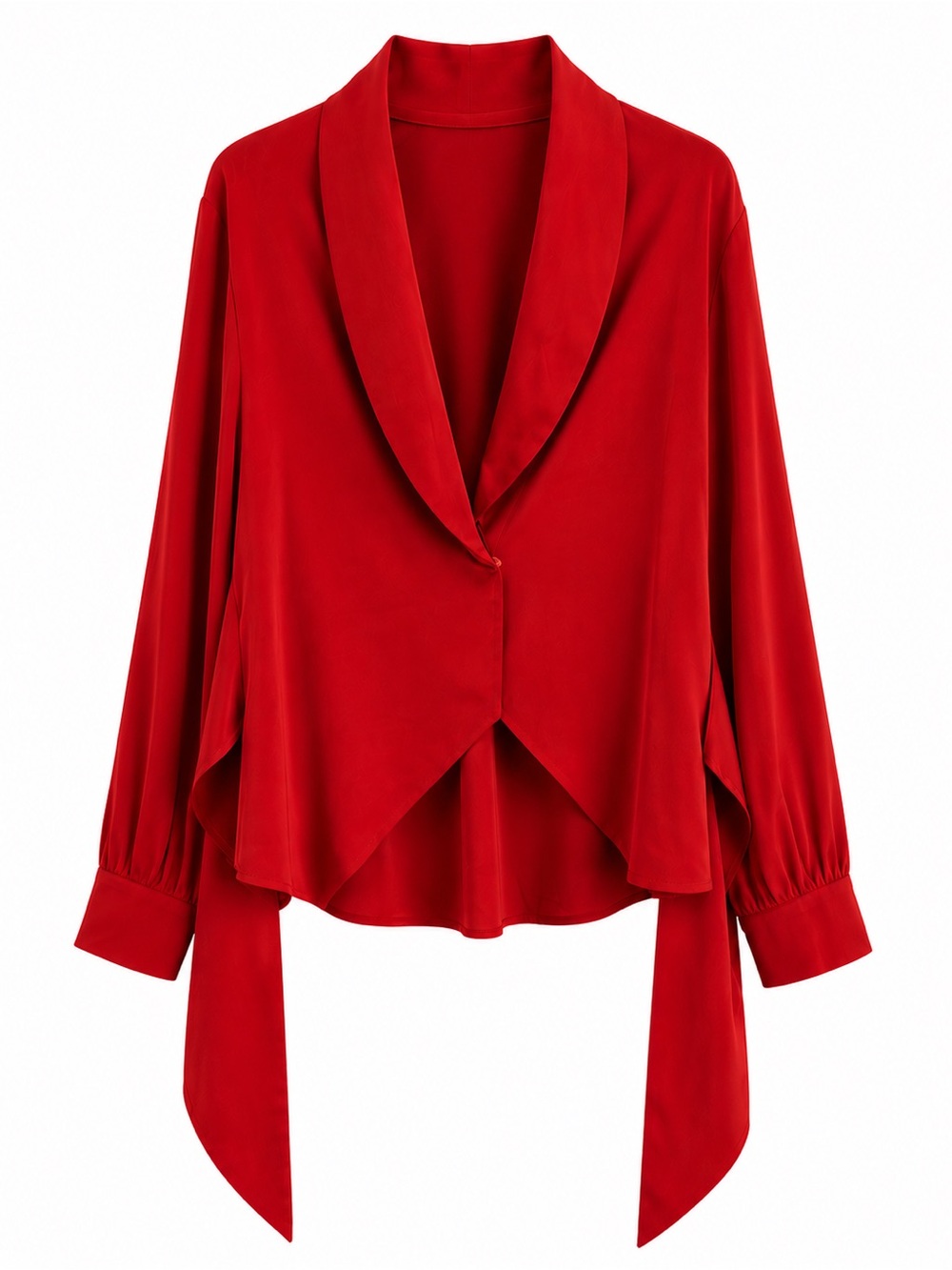 Red Draped Satin Blouse